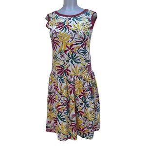 Vtg 70s BAMBU Cozumel Magic Tropic Shift Dress Medium Multicolor Tropical Print